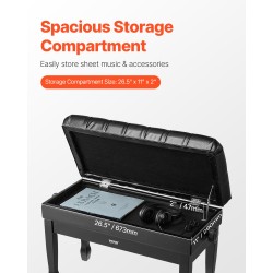 Pianopenkki säädettävällä korkeudella pehmustetulla keinonahkaverhoilulla ja säilytystilalla