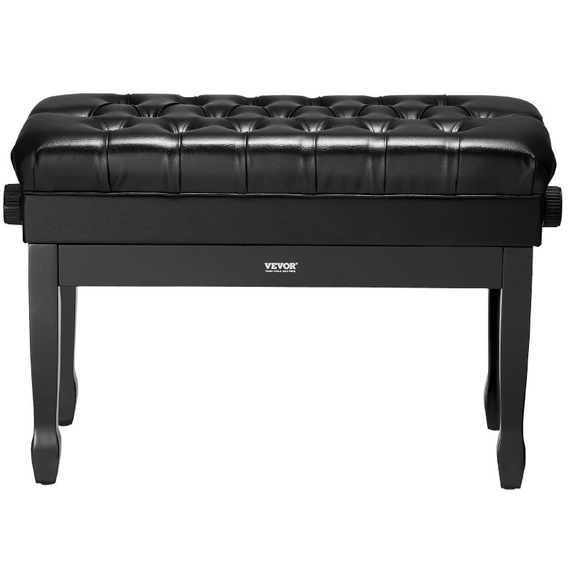 Pianopenkki säädettävällä korkeudella pehmustetulla keinonahkaverhoilulla ja säilytystilalla