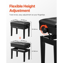Pianopenkki säädettävällä korkeudella säilytystilalla tekonahkainen istuin tukeva puurunko