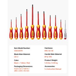Eristetty 11-osainen ruuvimeisselisarja 1000V magneettikärjillä ergonomisilla kahvoilla jännitetesterillä sähköasennuksiin