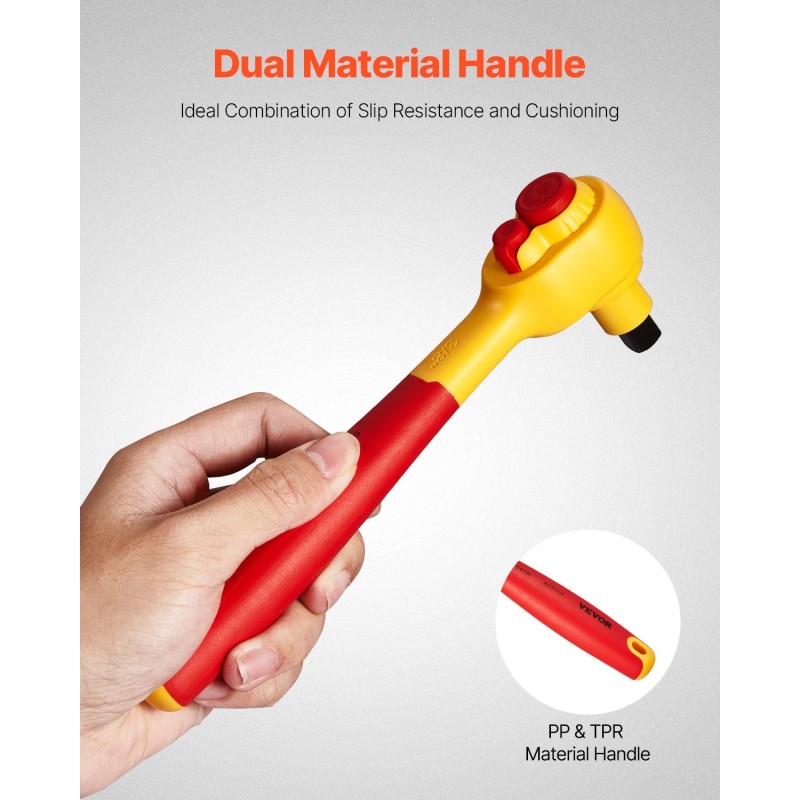 Eristetty 16-osainen hylsy ja räikkäsarja 1000 V sähköasennuksiin