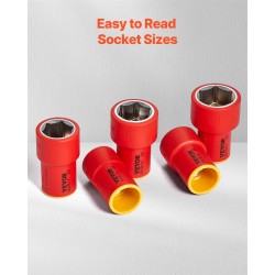 Eristetty 16-osainen hylsy ja räikkäsarja 1000 V sähköasennuksiin