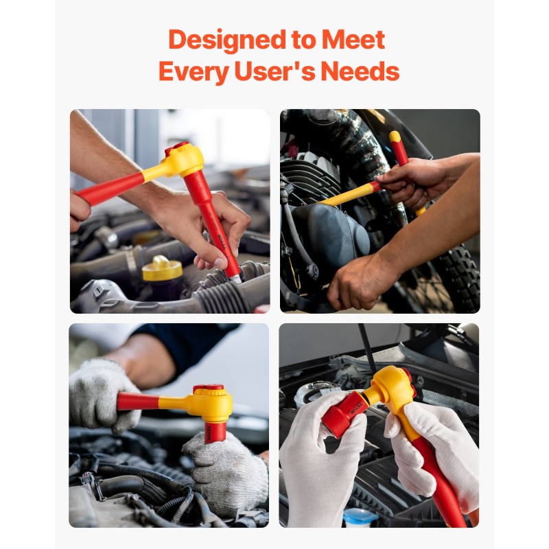 Eristetty 16-osainen hylsy ja räikkäsarja 1000 V sähköasennuksiin