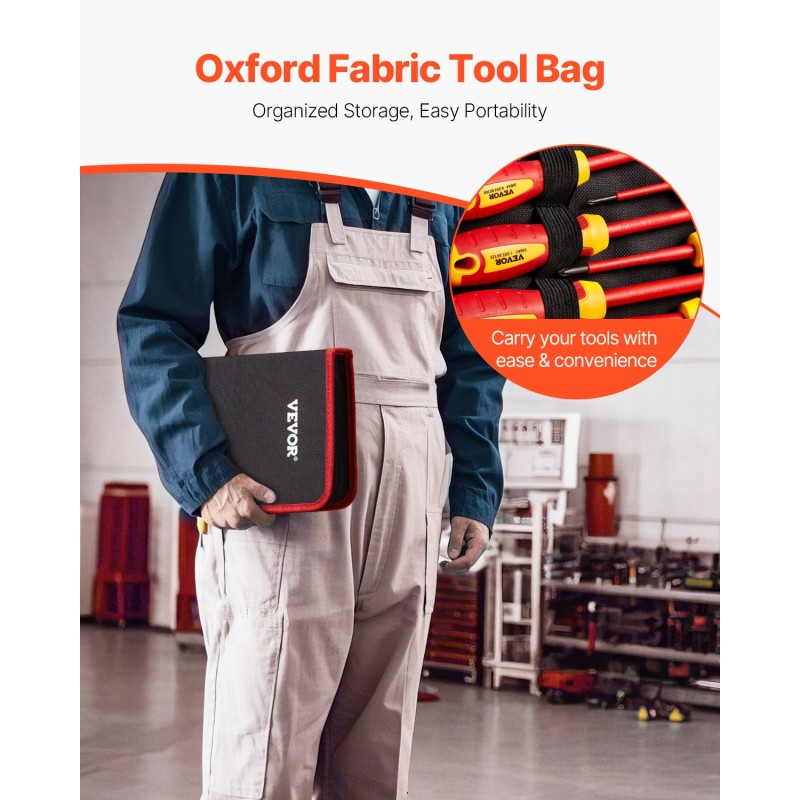 12-osainen eristetty ruuvimeisseli- ja pihdisarja 1000 V magneettikärjillä työkalulaukulla