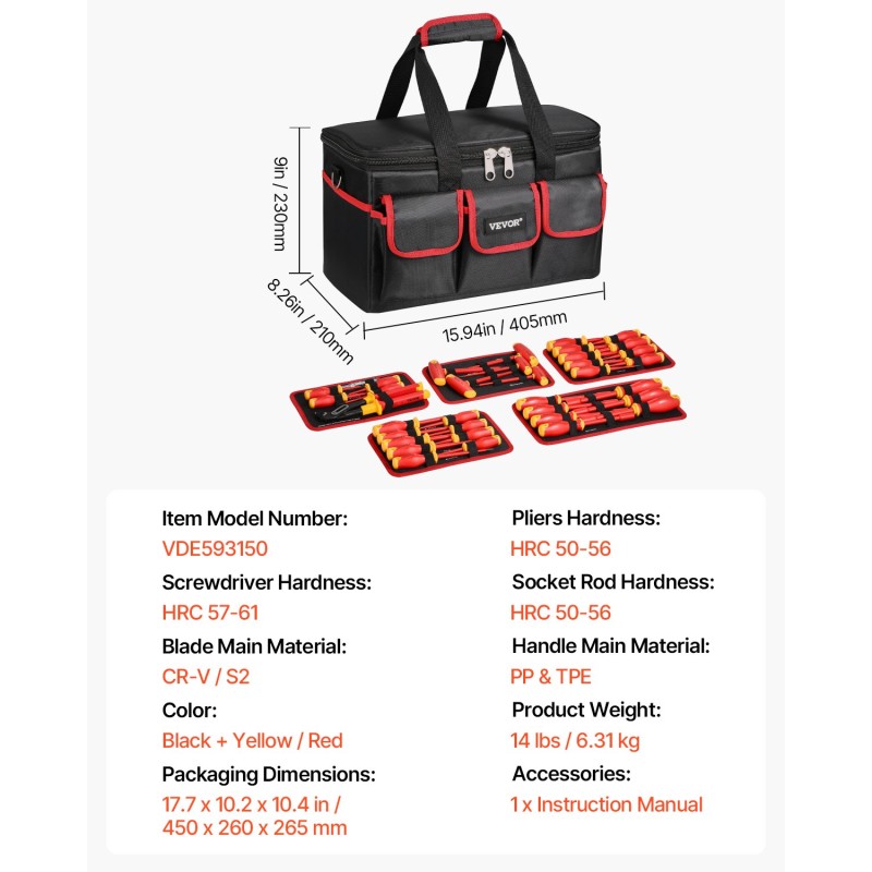 Eristetty 50-osainen työkalusarja sähköasennuksiin 1000V magneettikärjillä