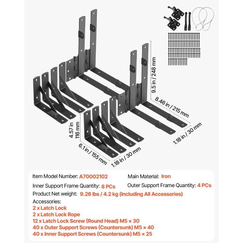 Portin kulmavahvikesarja rautainen kolmiorakenteinen säänkestävä 2 settiä 2x4-puukoolle