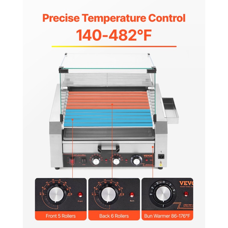 Nakkigrillikone ruostumatonta terästä 2400W 11 rullaa 30 kpl