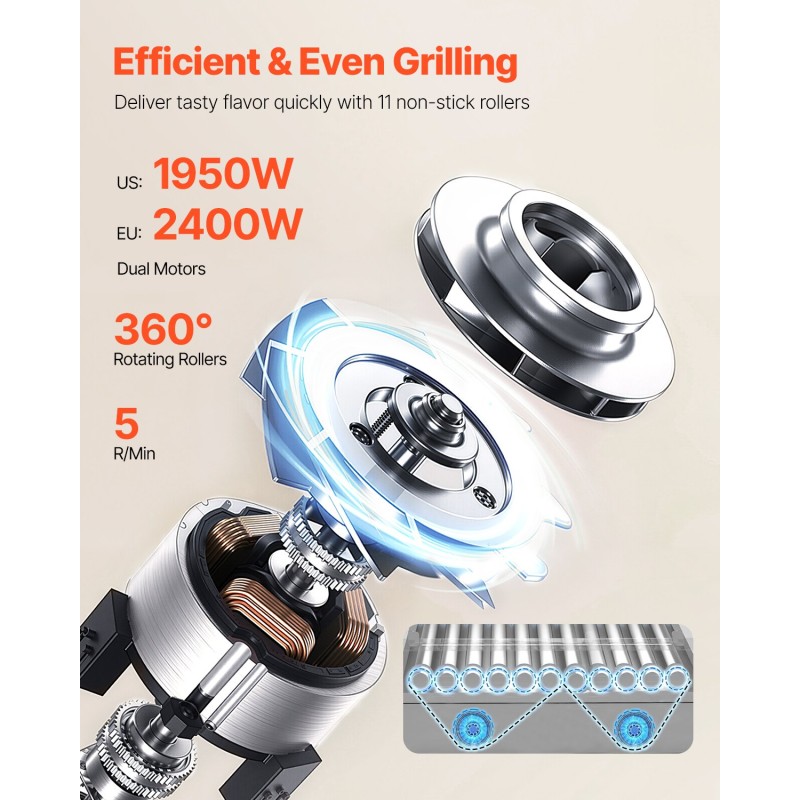 Nakkigrillikone ruostumatonta terästä 2400W 11 rullaa 30 kpl