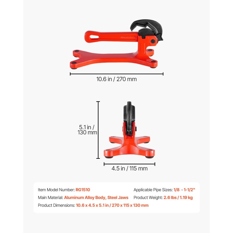 Siirrettävä putkipenkki alumiiniseosrunko teräsleuoilla 1/8–1-1/2 tuumalle