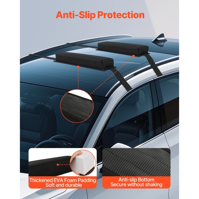 Pehmeät 15,5-tuumaiset kattotelinepehmusteet polyesteri ja PVC 80 kg musta