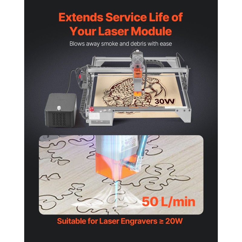 Ilma-avusteinen pumppu 50 L/min alumiiniseos 36 W 6 mm