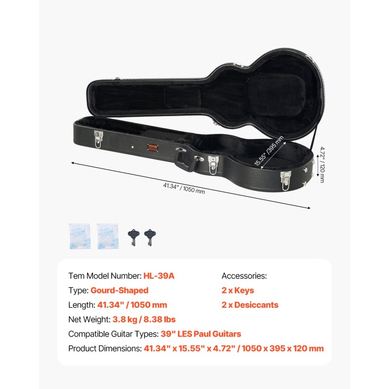 Kovakotelo sähkökitaralle PVC-pinnoitettu kurpitsamuotoinen 39 tuuman Les Paulille