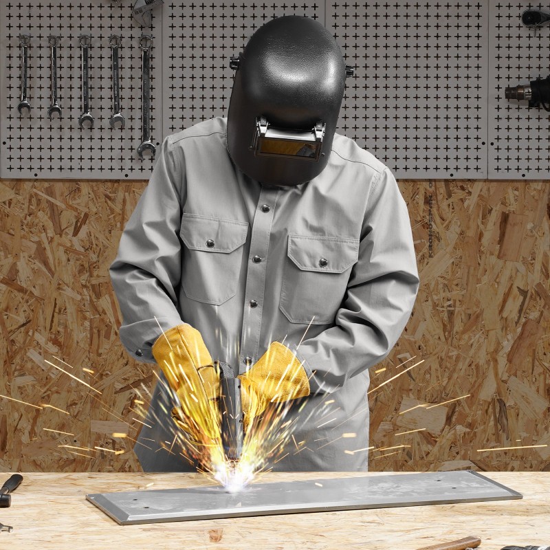 Hitsaustakki palosuojattu puuvilla XXL harmaa kaksi taskua metallinepparit