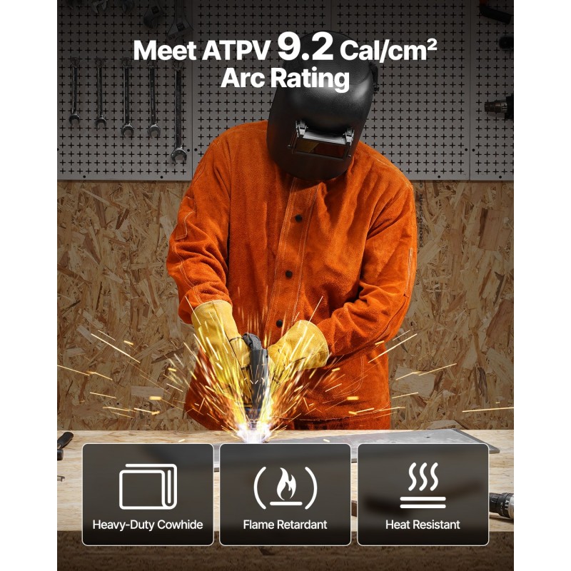Hitsaustakki naudannahkainen koko L tulenkestävä ATPV 9.2 4 taskua vedenpitävä hitsaukseen