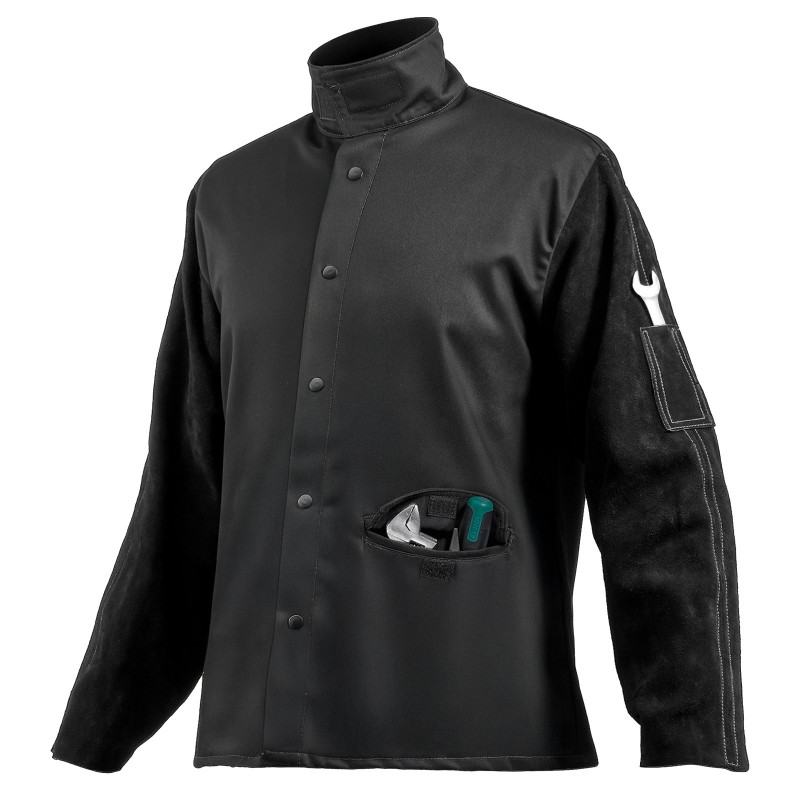 Hitsaustakki naudannahkaisilla hihoilla palosuojattu puuvillarunko XXL musta kaksi taskua