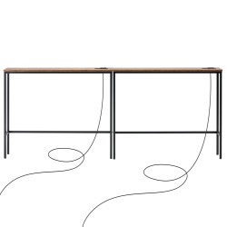 Kapea konsolipöytäsetti 2 kpl hiiliteräsrunko MDF hylly 100 15 cm pistorasiat USB liitännät