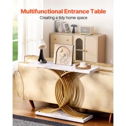 Kapea konsolipöytä yksitasoinen MDF-levy hiilikenteräksinen runko valkoinen marmorijäljitelmä