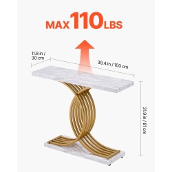 Kapea konsolipöytä yksitasoinen MDF-levy hiilikenteräksinen runko valkoinen marmorijäljitelmä