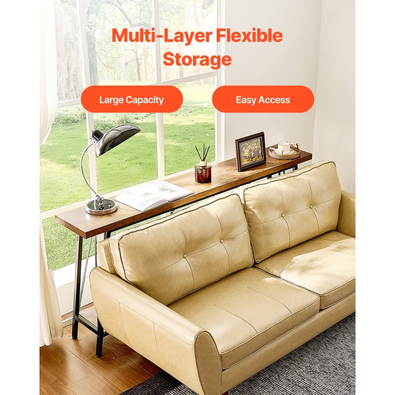 Kapea konsolipöytä 2 tasoa teräsrunko melamiinipinta 180 x 30 x 80 cm