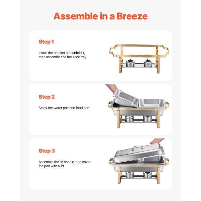 Buffet-chafing-setti 4 kappaletta ruostumatonta terästä 7,5 litraa kulta pitopalveluun