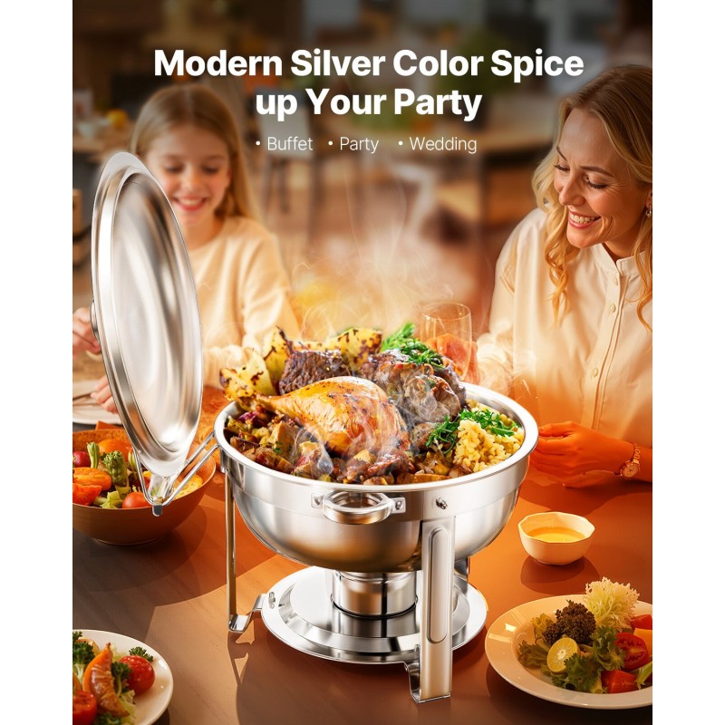 Pyöreä buffet-lämpöastiasetti ruostumatonta terästä 4 kpl 4,7 l polttoaineella toimiva