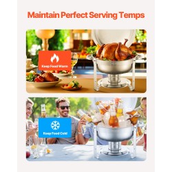 Pyöreä buffet-lämpöastiasetti ruostumatonta terästä 4 kpl 4,7 l polttoaineella toimiva