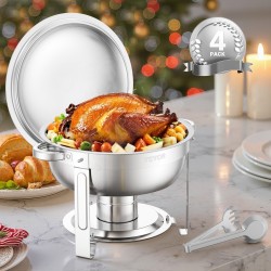 Pyöreä buffet-lämpöastiasetti ruostumatonta terästä 4 kpl 4,7 l polttoaineella toimiva