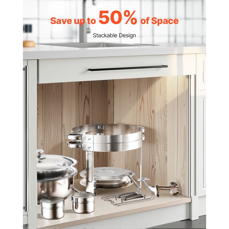 Pyöreä buffetlämpöastia ruostumattomasta teräksestä 2 kpl 4,7 l polttoaineella juhliin