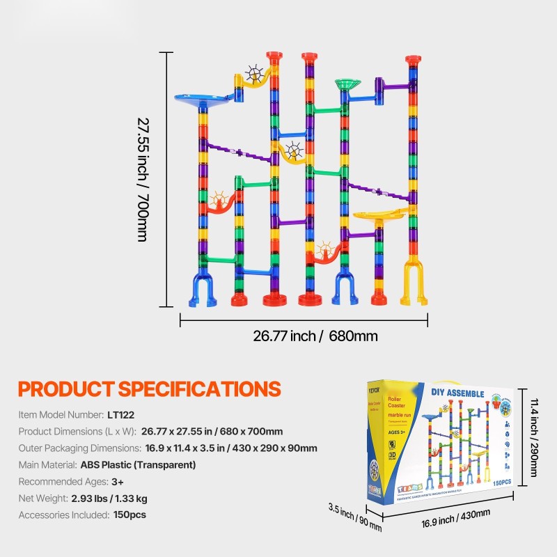 Kuularatasetti 150 osaa läpinäkyvä ABS-muovi 10 pimeässä hohtavaa ja 40 lasikuulaa