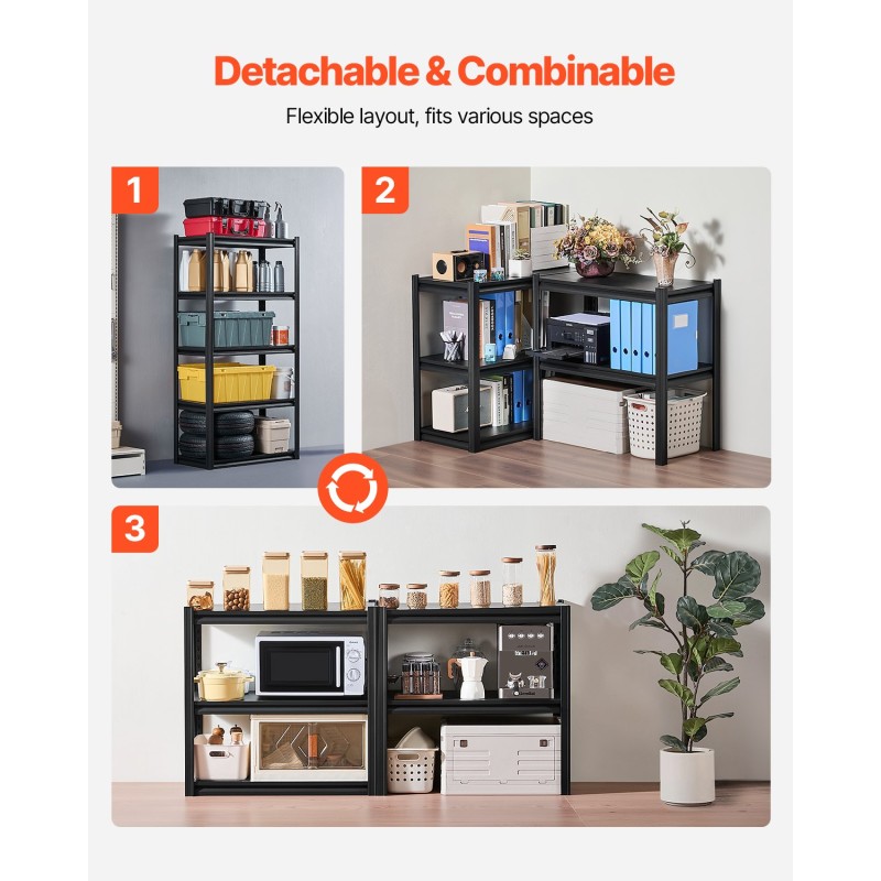 Teräksinen säilytyshylly viidellä säädettävällä hyllytasolla raskaaseen käyttöön musta