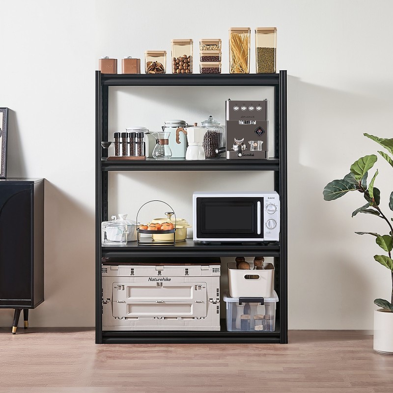 Metallinen 4-tasoinen varastohylly teräs jauhemaalattu säädettävillä hyllyillä musta 508×1016×1448 mm