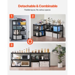 Teräshylly 5-tasoinen musta säädettävät tasot kokonaiskantavuus 1361 kg