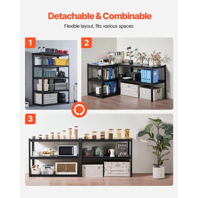 Teräshylly 5-tasoinen musta säädettävät tasot kokonaiskantavuus 1361 kg