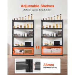 Metallihylly pulverimaalattu teräsrunko 5 säädettävää tasoa kokonaiskantavuus 1361 kg musta