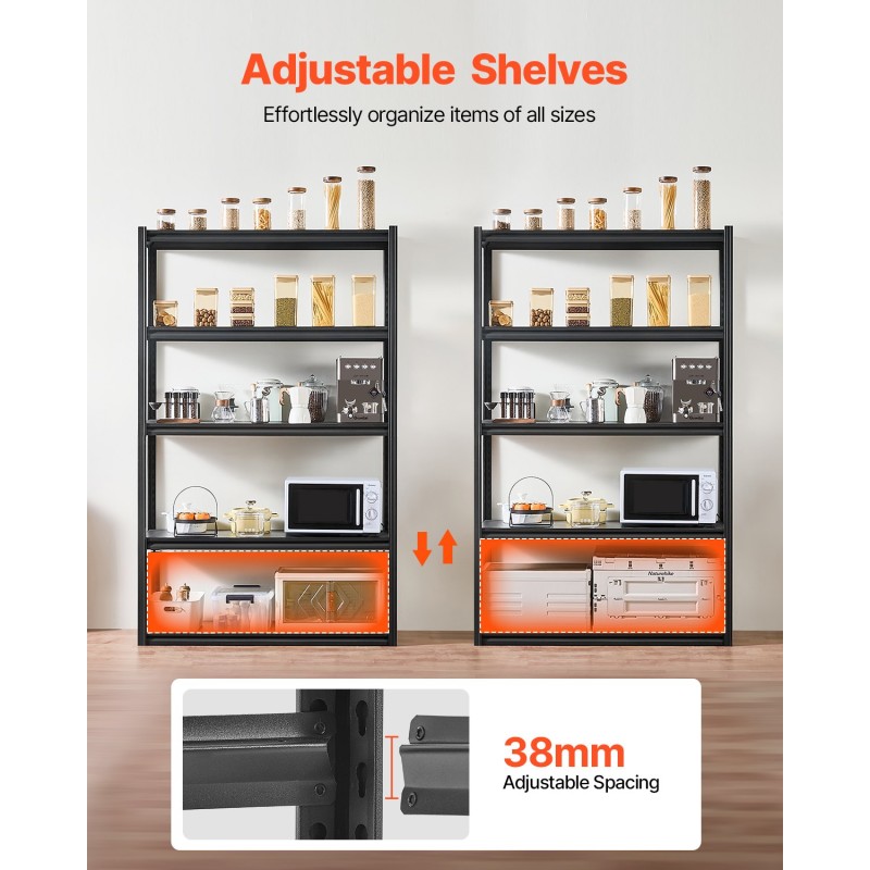 Metallihylly pulverimaalattu teräsrunko 5 säädettävää tasoa kokonaiskantavuus 1361 kg musta