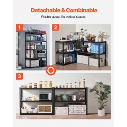 Metallihylly pulverimaalattu teräsrunko 5 säädettävää tasoa kokonaiskantavuus 1361 kg musta