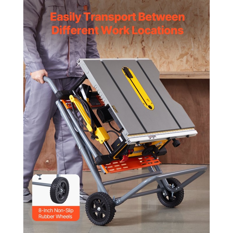 Pöytäsahan jalusta hiiliteräs 159 kg kantavuus taitettava 203 mm kumipyörillä