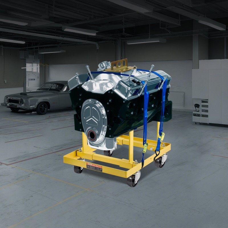 Moottoriteline teräs säädettävä 340 kg kantavuus pyörillä 2 räikkäkiristysliinaa huoltoon