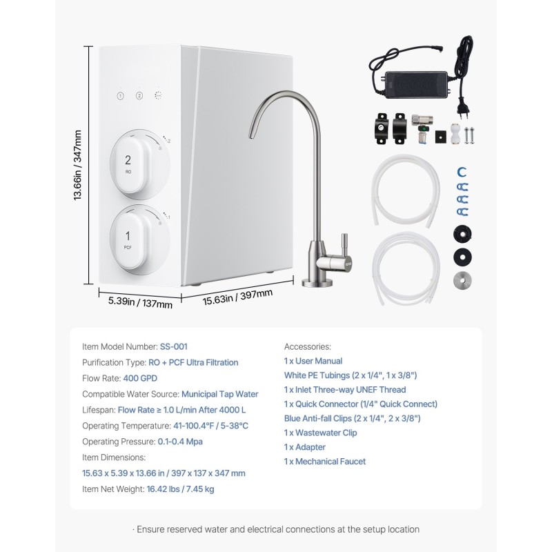 Käänteisosmoosijärjestelmä säiliötön 8‑vaiheinen yhdistelmäsuodatus hiljainen pumppu keittiön altaan alle