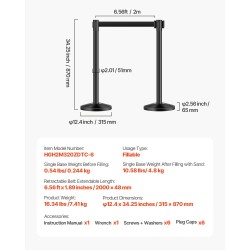 Jononohjaustolpat 6 tolppaa ja 6 hihnaa hiiliteräsrunko musta täytettävä jalusta 2000 mm