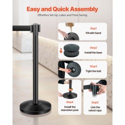 Kulunohjaussetti hiiliteräspylväillä 8 pylvästä täytettävillä jaloilla 2 metrin nauhoilla 2 kylttitelinettä