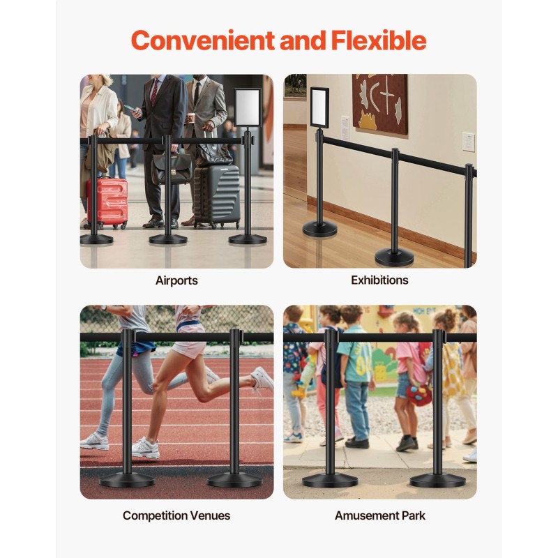 Kulunohjaussetti hiiliteräspylväillä 8 pylvästä täytettävillä jaloilla 2 metrin nauhoilla 2 kylttitelinettä