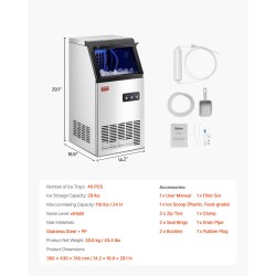 Kaupallinen jääpalakone ruostumatonta terästä ja PP-muovia noin 50 kg vuorokaudessa