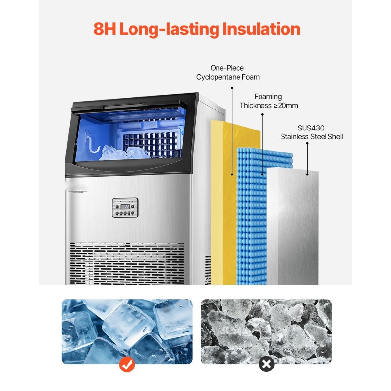 Jääpalakone ruostumaton teräs ja ABS-muovi 90 paunaa vuorokaudessa 33 paunan säiliö