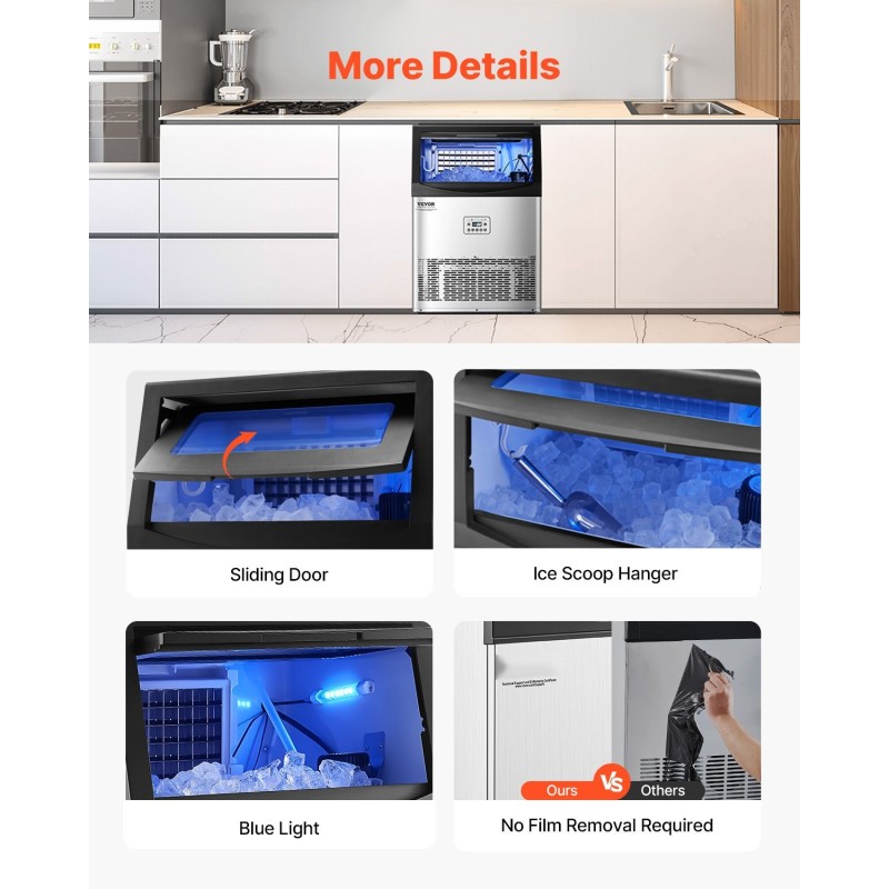 Jääpalakone ruostumaton teräs ja ABS-muovi 90 paunaa vuorokaudessa 33 paunan säiliö