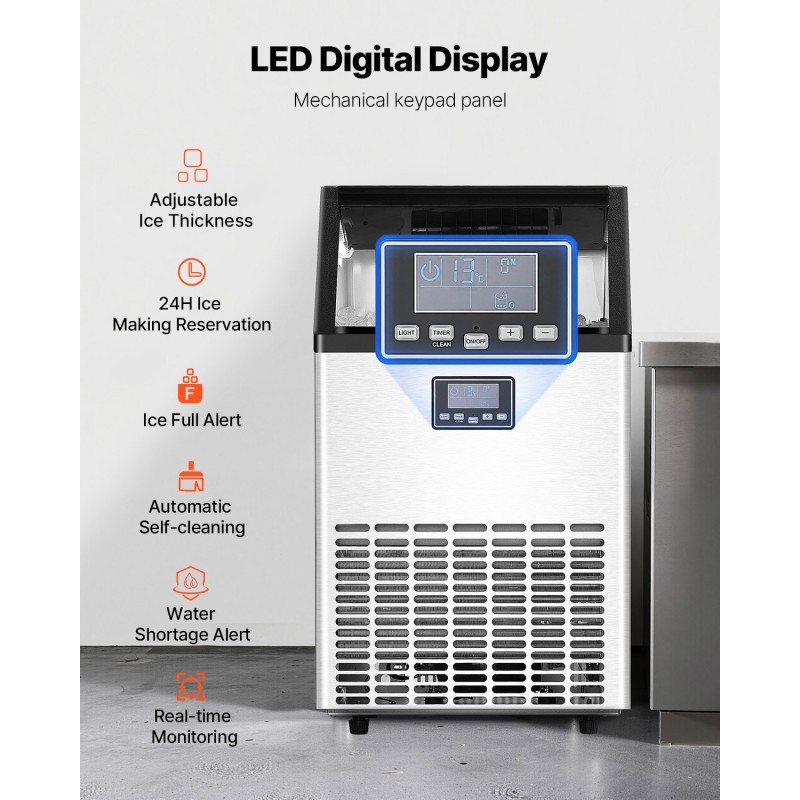 Jääpalakone vapaasti seisova ammattikäyttöön ruostumaton teräs 140 paunaa vuorokaudessa 33 paunan säiliö