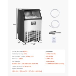 Jääpalakone vapaasti seisova ammattikäyttöön ruostumaton teräs 140 paunaa vuorokaudessa 33 paunan säiliö