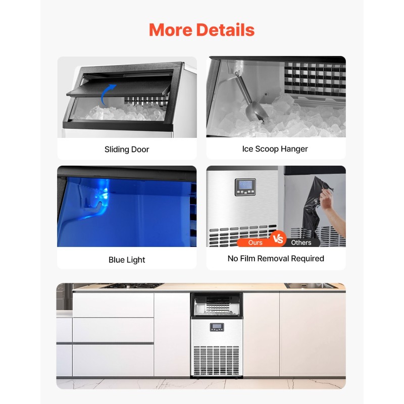 Vapaasti seisova jääpalakone ammattikäyttöön 59 kg vuorokaudessa 15 kg säiliö ruostumaton teräs