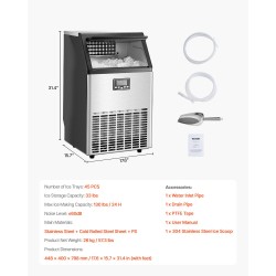 Vapaasti seisova jääpalakone ammattikäyttöön 59 kg vuorokaudessa 15 kg säiliö ruostumaton teräs
