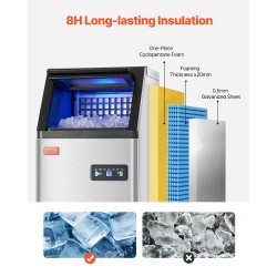 Vapaasti seisova kaupallinen jääpalakone 100 paunaa vuorokaudessa ruostumaton teräs itsepuhdistus